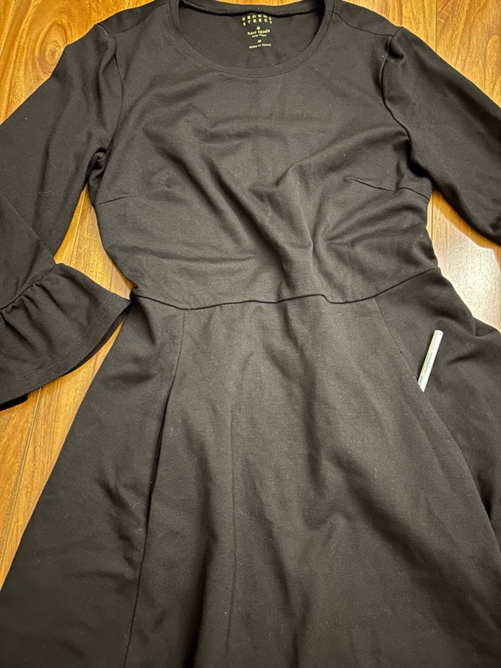 Kate Spade Broome Street Black Long Flare Ruffle Sleeve Crew Neck Dress size M